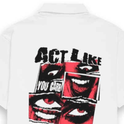 'Act like you care' graphic Oversized Bowling Shirt