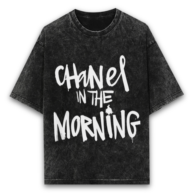 'Chanel in the Morning' puff print Oversized Acid Wash T-Shirt