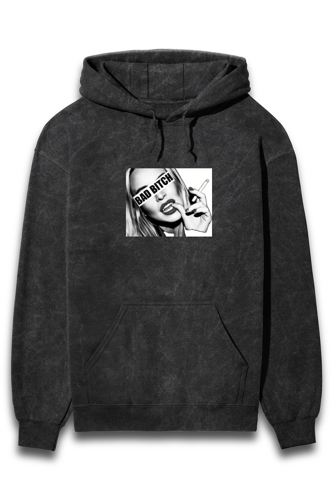 'Bad Bitch' graphic Acid Wash Regular fit Hoodie
