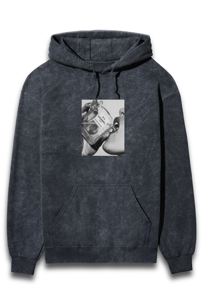 'Chanel N5' graphic Acid wash Regular fit Hoodie