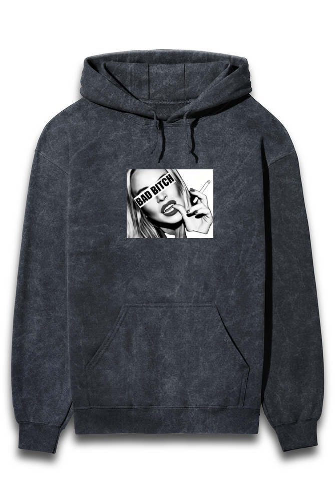 'Bad Bitch' graphic Acid Wash Regular fit Hoodie