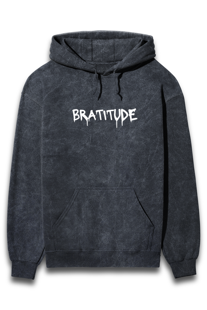 'Bratitude' puff print on Acid Wash Regular fit Hoodie