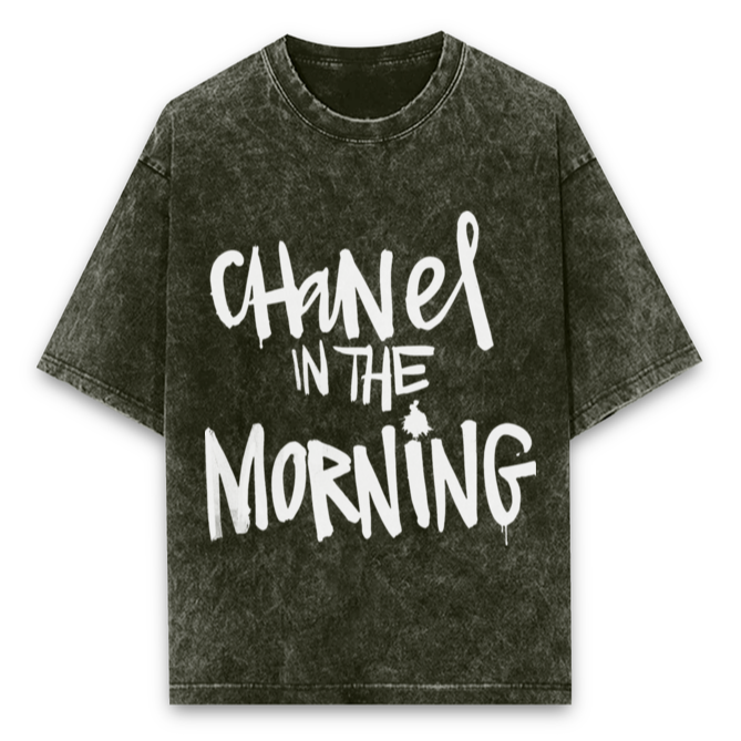 'Chanel in the Morning' puff print Oversized Acid Wash T-Shirt