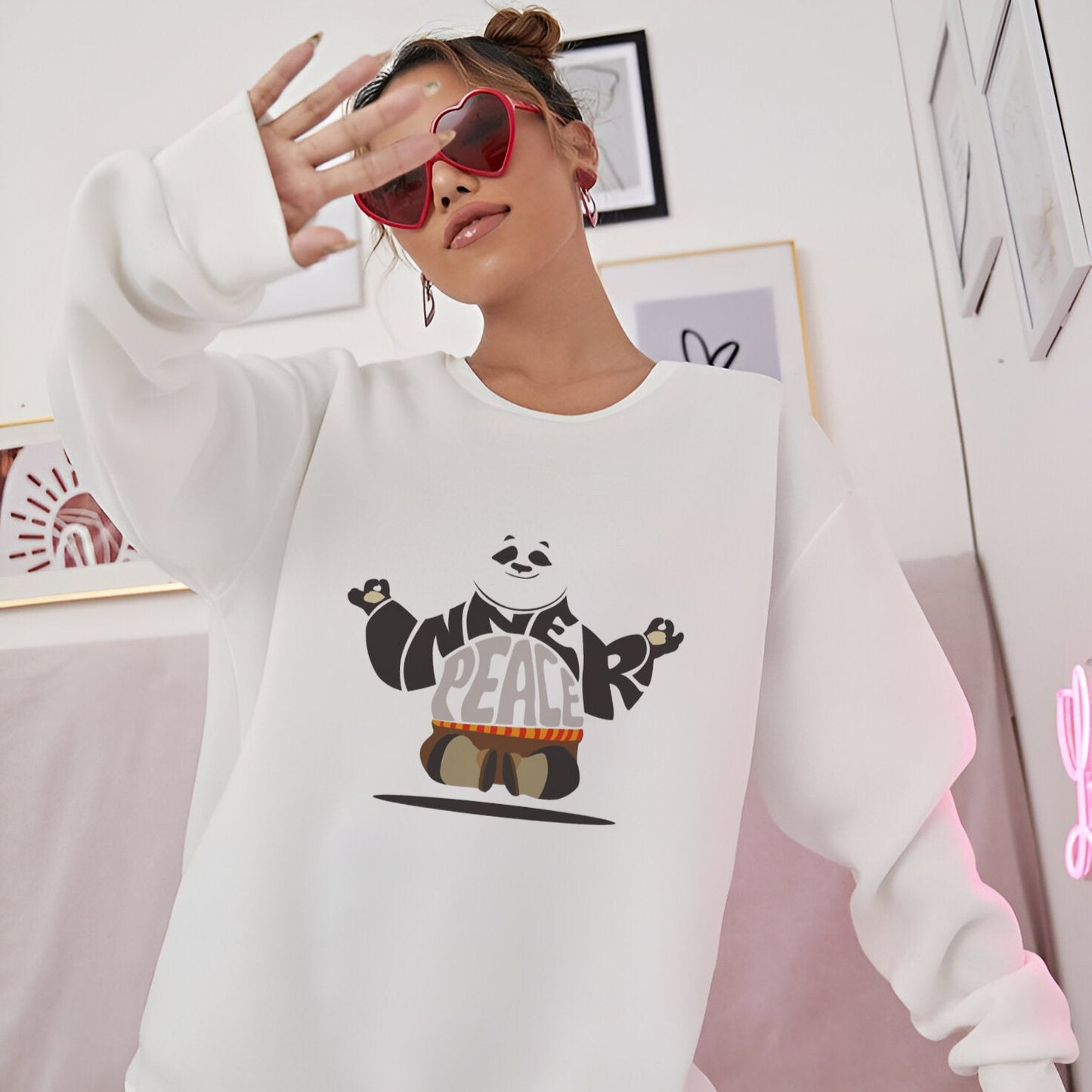 'Inner Peace' Panda graphic Oversized Unisex Sweatshirt