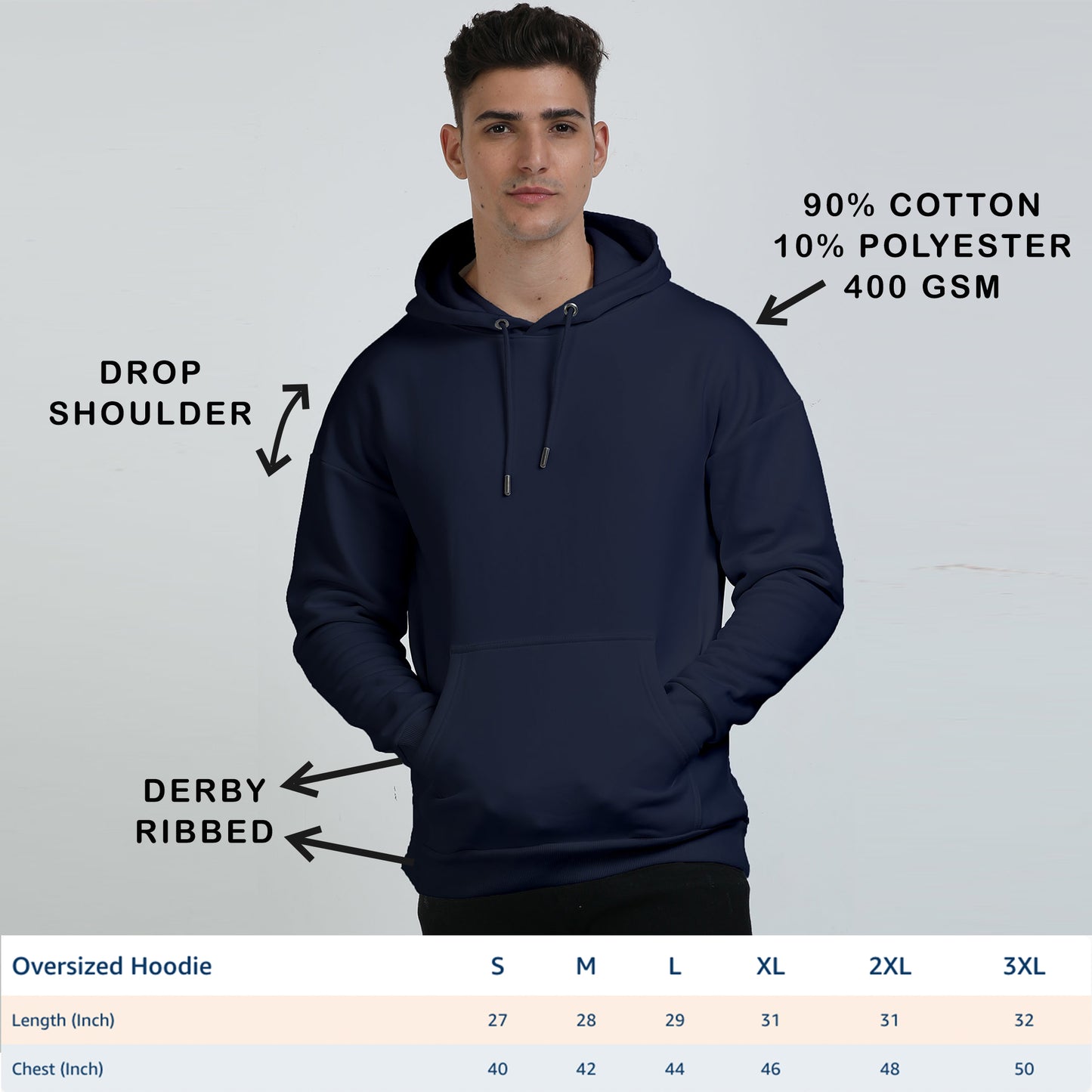 'Rave' print Oversized Unisex Navy Blue Hoodie