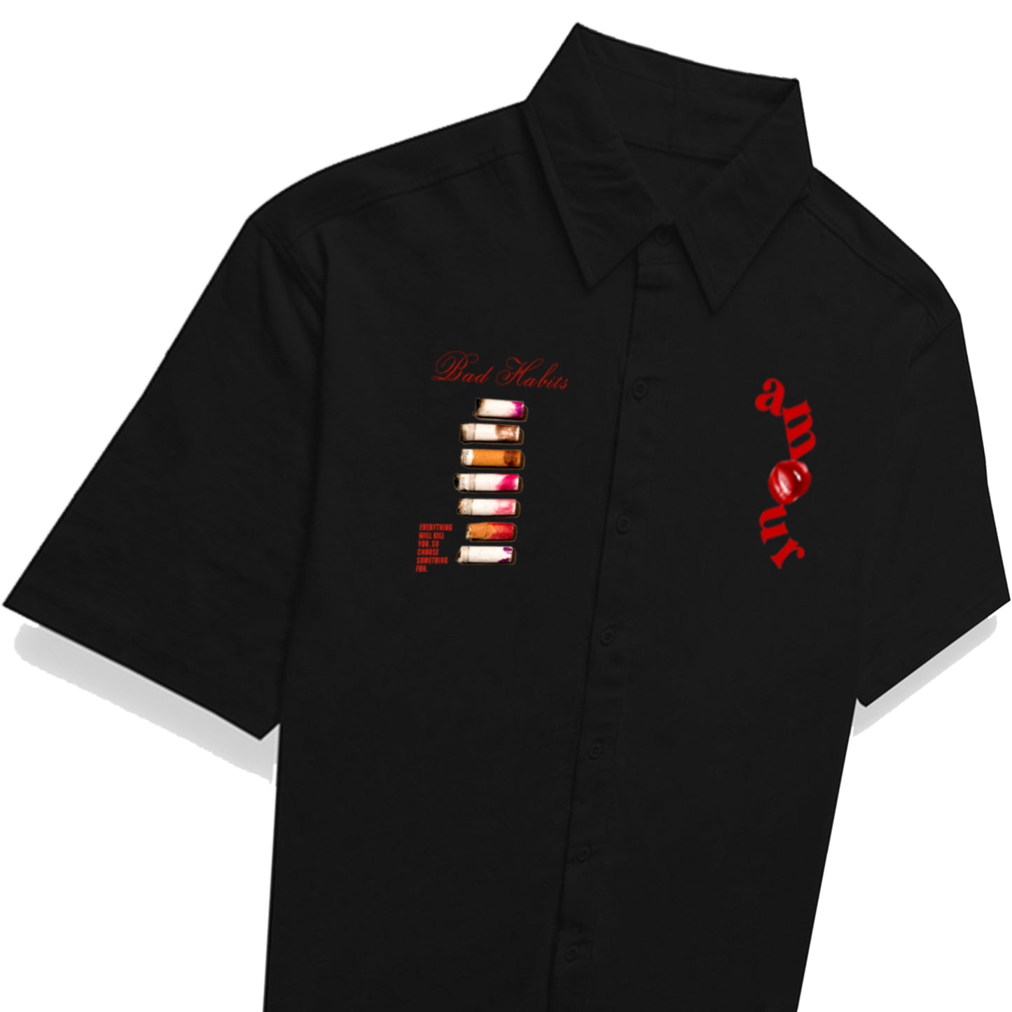 'Amour' front graphic pocket prints Oversized Bowling Shirt