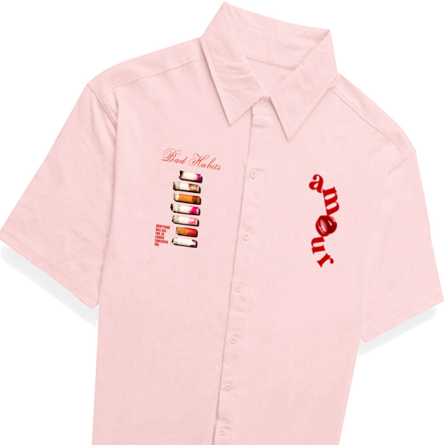 'Amour' front graphic pocket prints Oversized Bowling Shirt