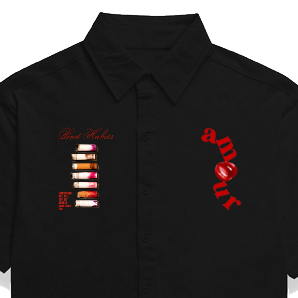 'Amour' front graphic pocket prints Oversized Bowling Shirt