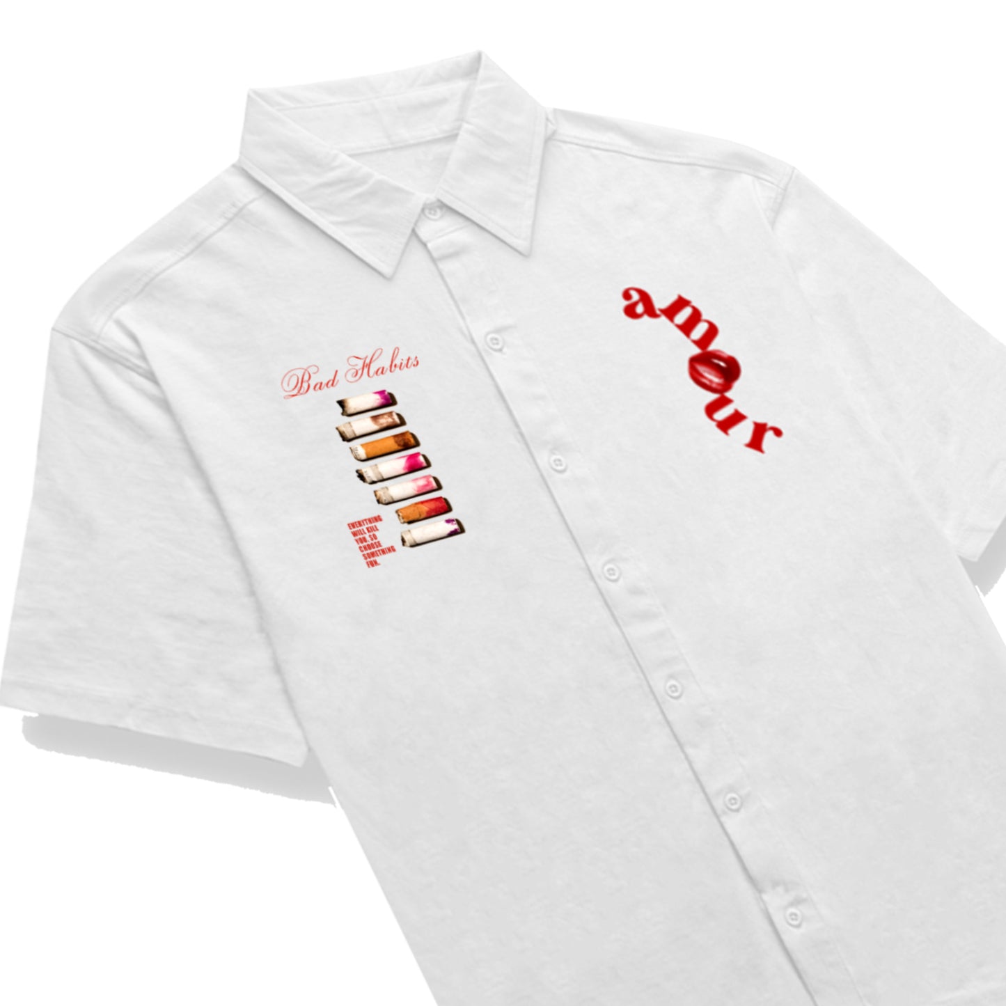 'Amour' front graphic pocket prints Oversized Bowling Shirt