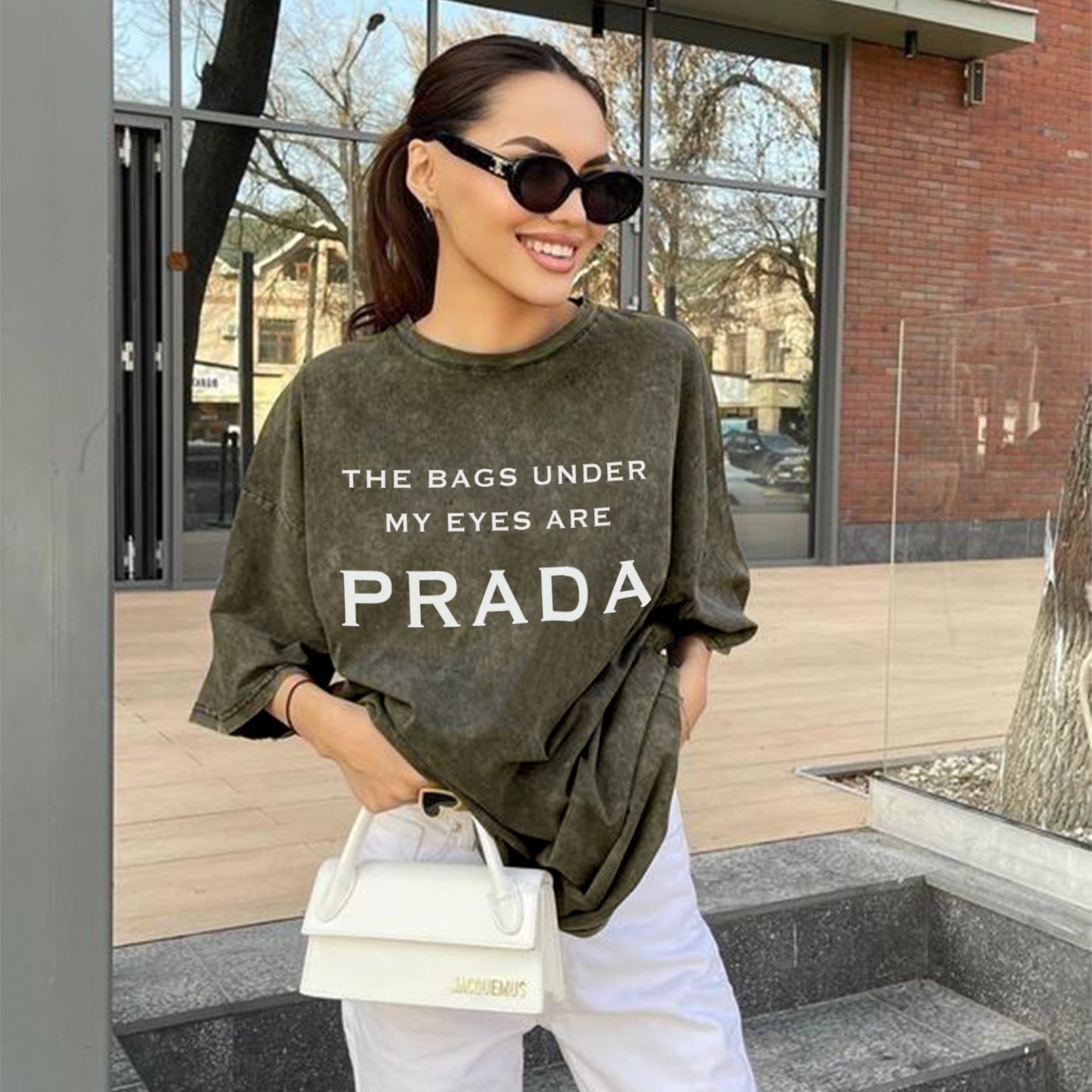 'Bags under my eyes are Prada' Oversized Unisex Acid Wash T-Shirt