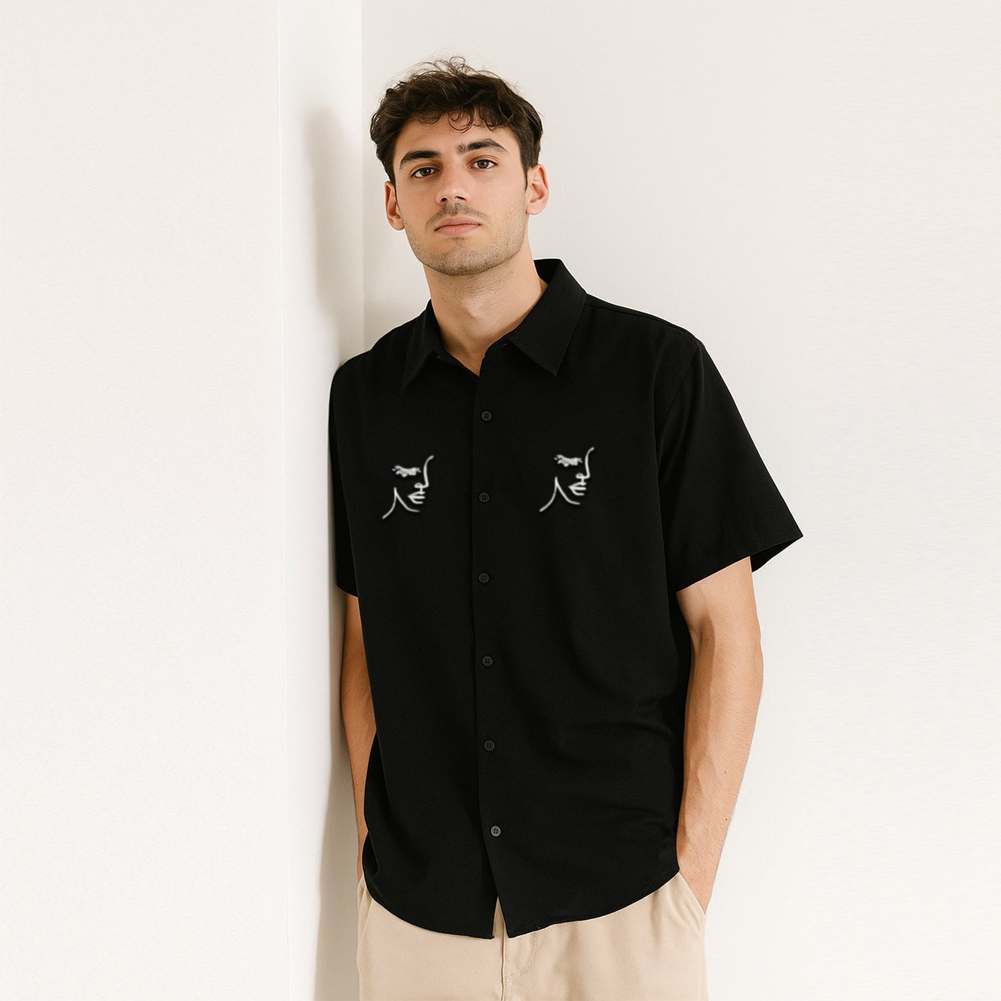 Embroidered Pocket Print Unisex Oversized Shirt