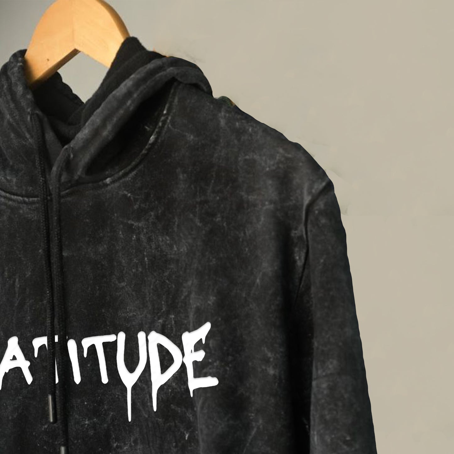 'Bratitude' puff print on Acid Wash Regular fit Hoodie