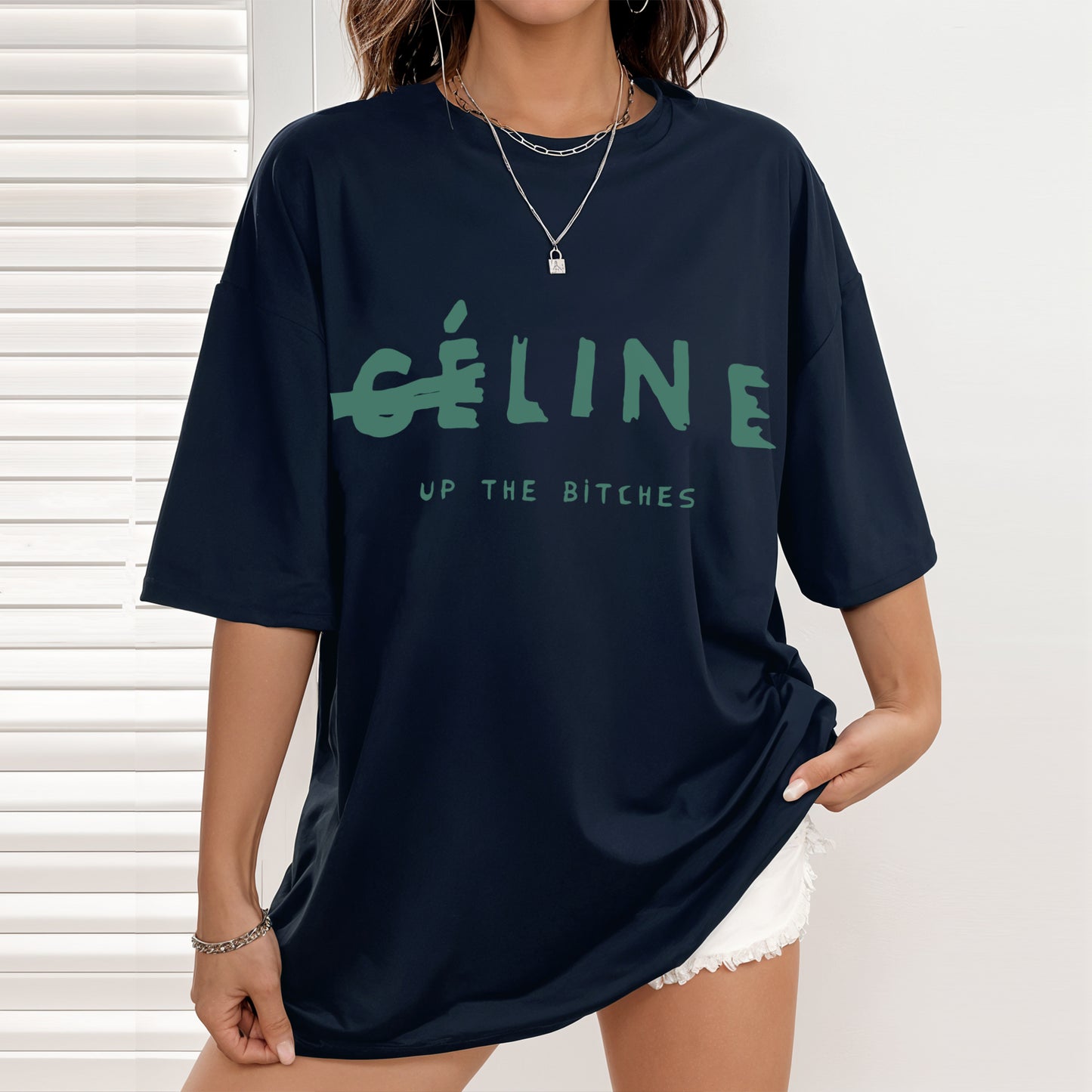 'Ce-line up Bitches' French Terry Cotton Oversized T-Shirt