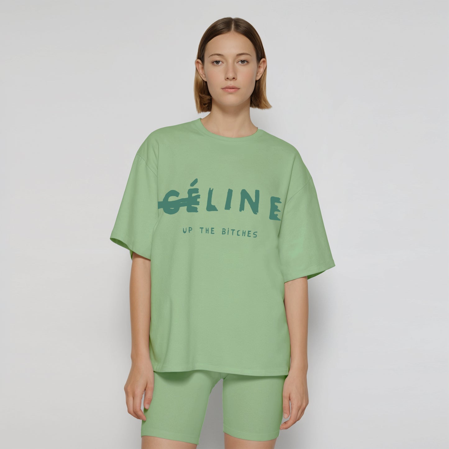 'Ce-line up Bitches' French Terry Cotton Oversized T-Shirt