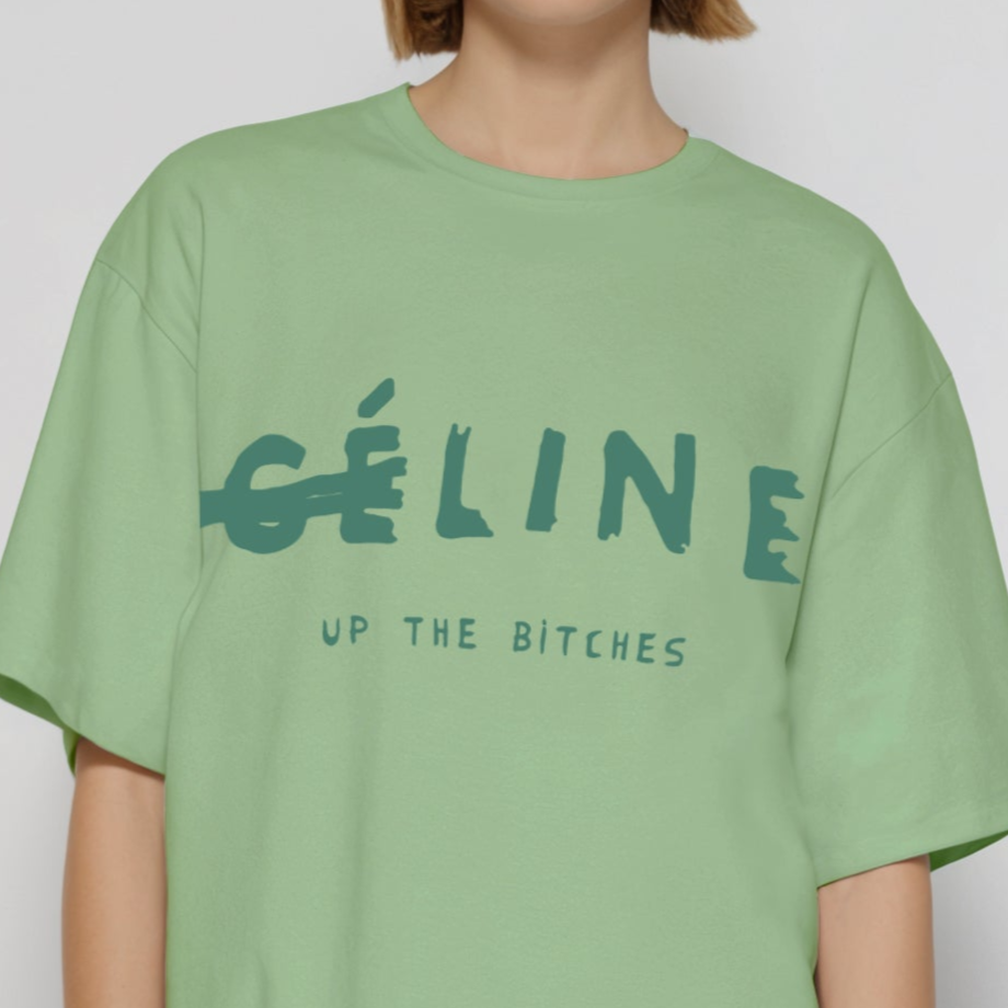 'Ce-line up Bitches' French Terry Cotton Oversized T-Shirt