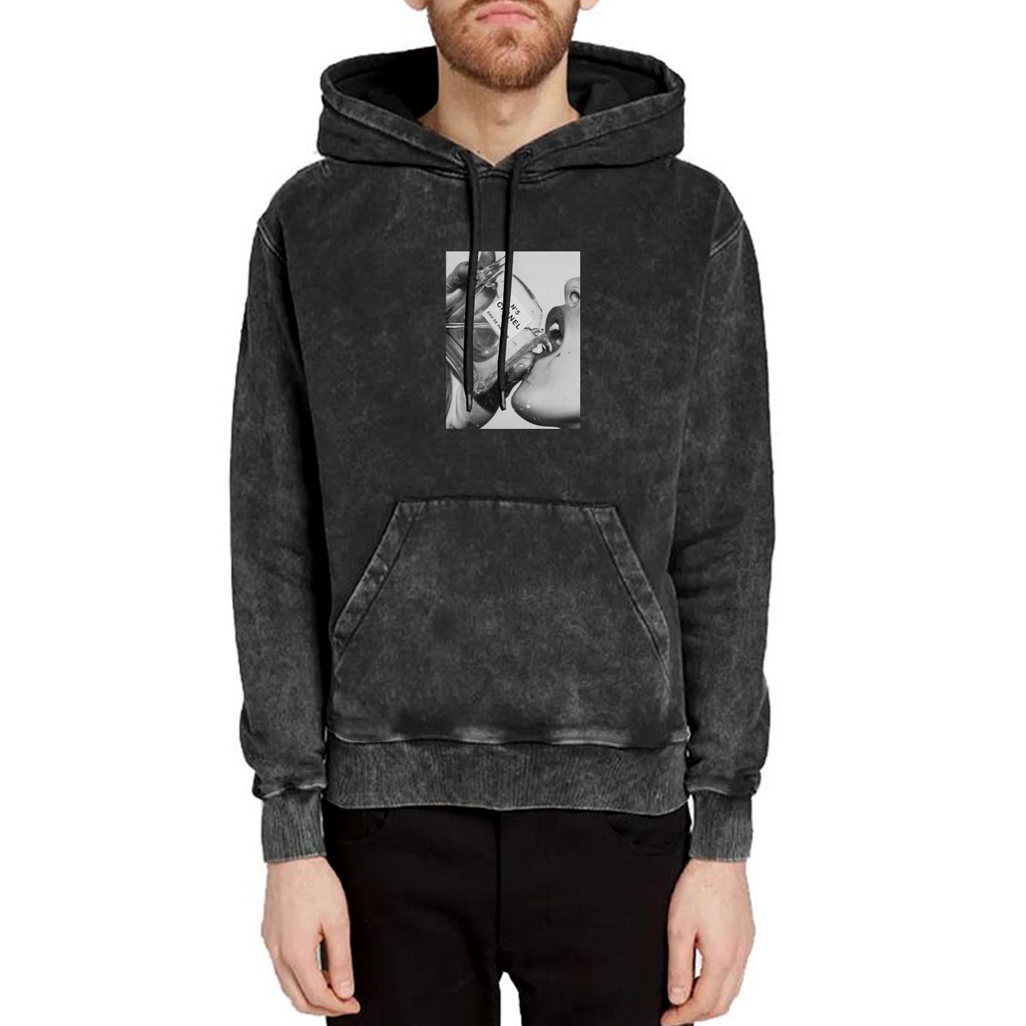 'Chanel N5' graphic Acid wash Regular fit Hoodie