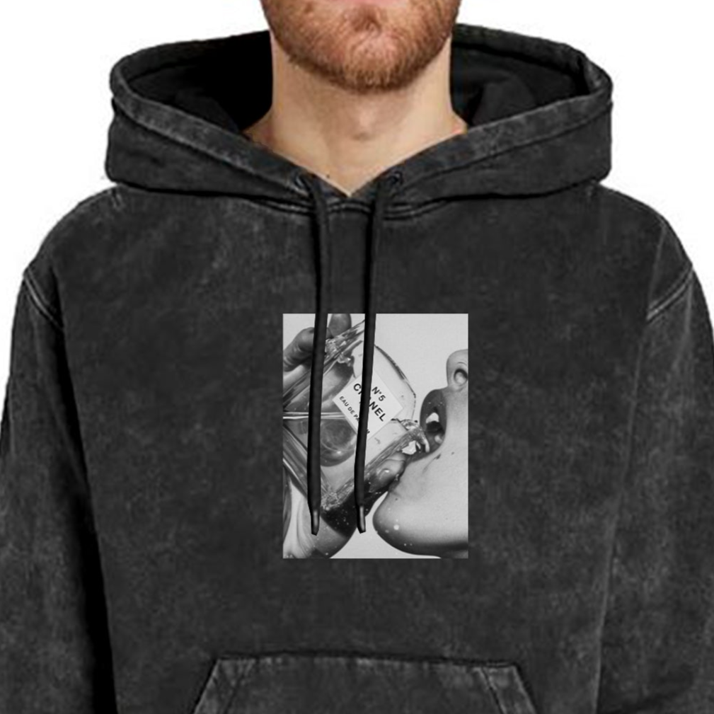 'Chanel N5' graphic Acid wash Regular fit Hoodie