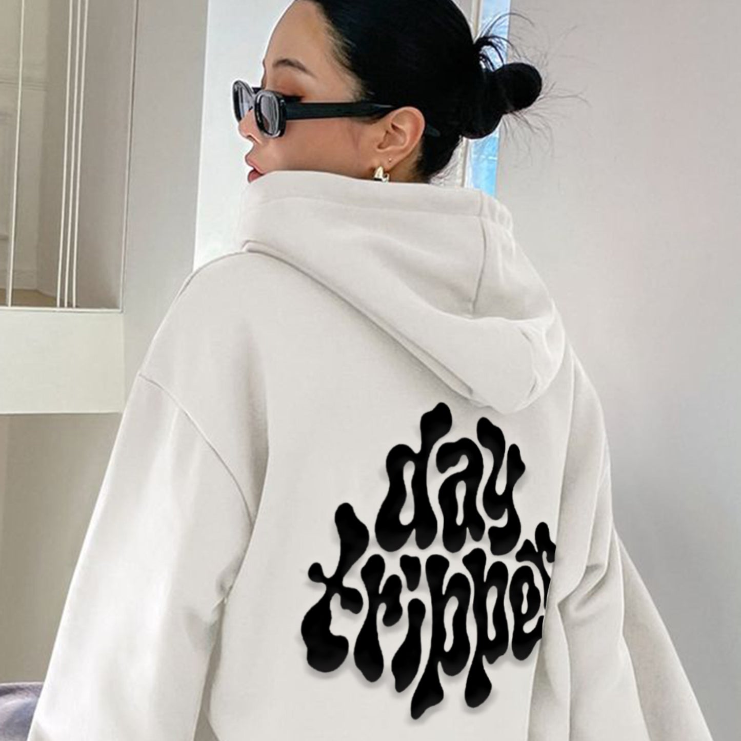 'Day Tripper' back puff print Oversized Unisex Hoodie