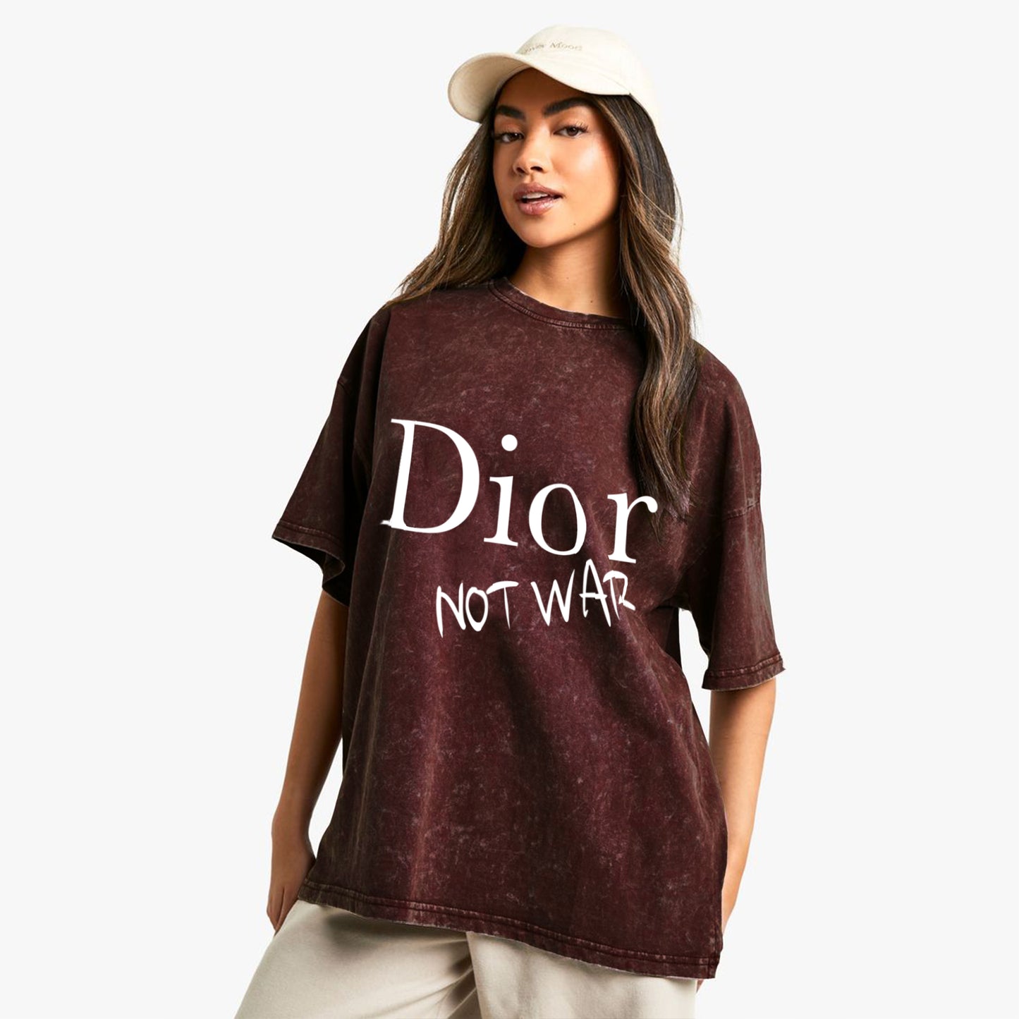 'D-OR not WAR' Acid Wash Oversized T-Shirt