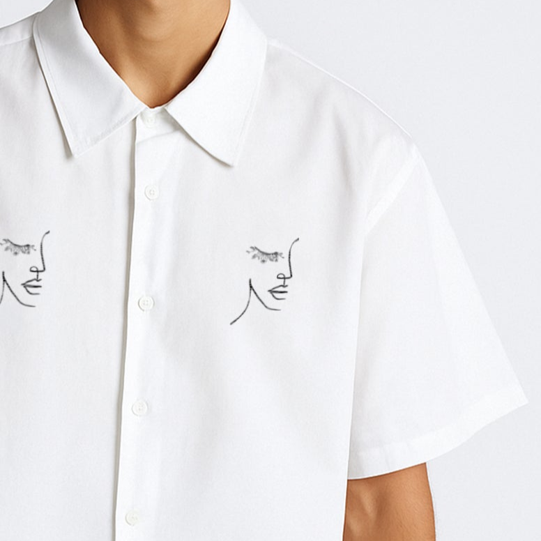 Embroidered Pocket Print White Unisex Oversized Shirt