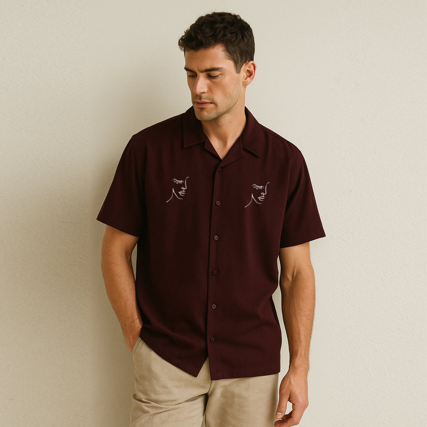 Embroidered Pocket Print Unisex Oversized Shirt