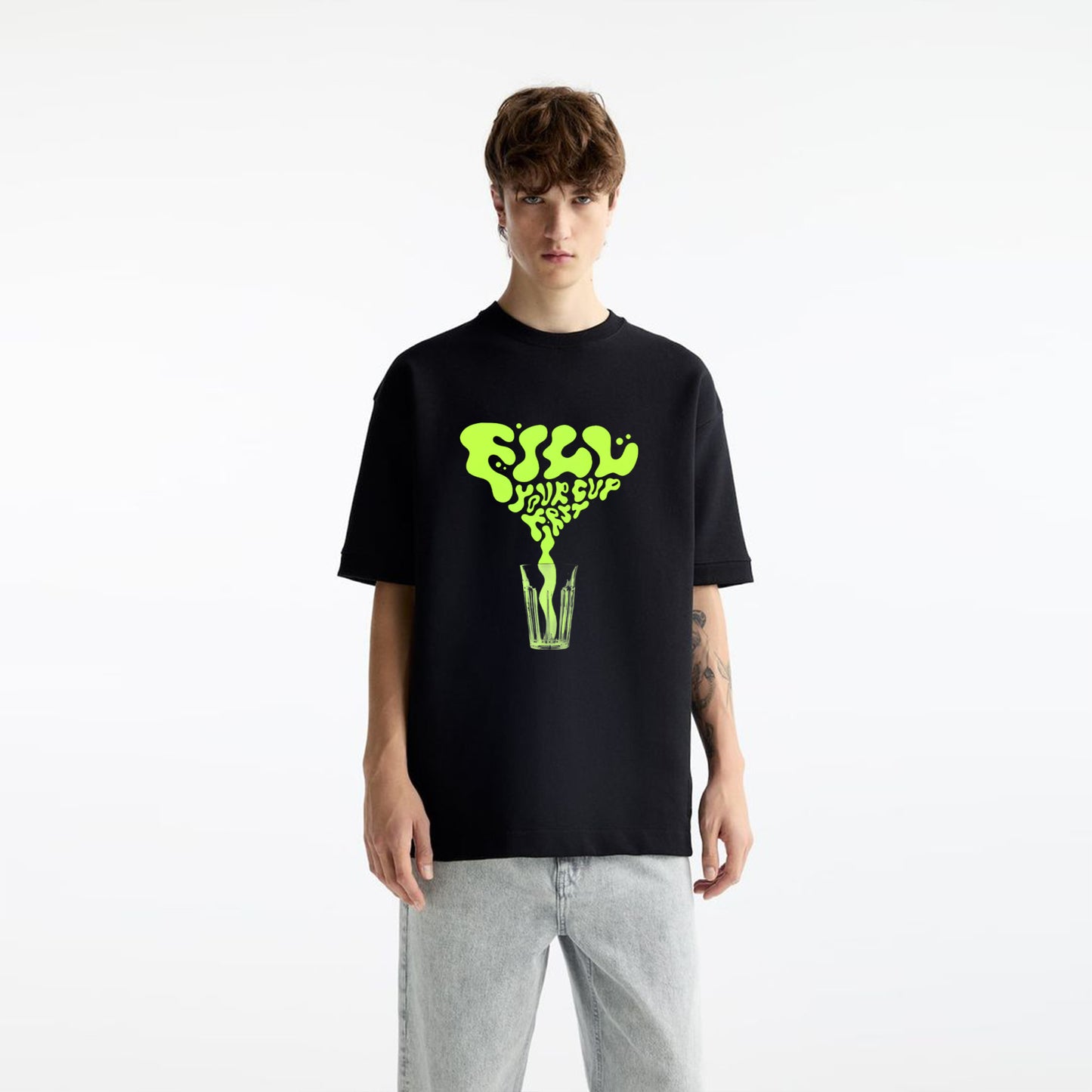 'Fill your cup first' Glow in the Dark Oversized Unisex T-Shirt