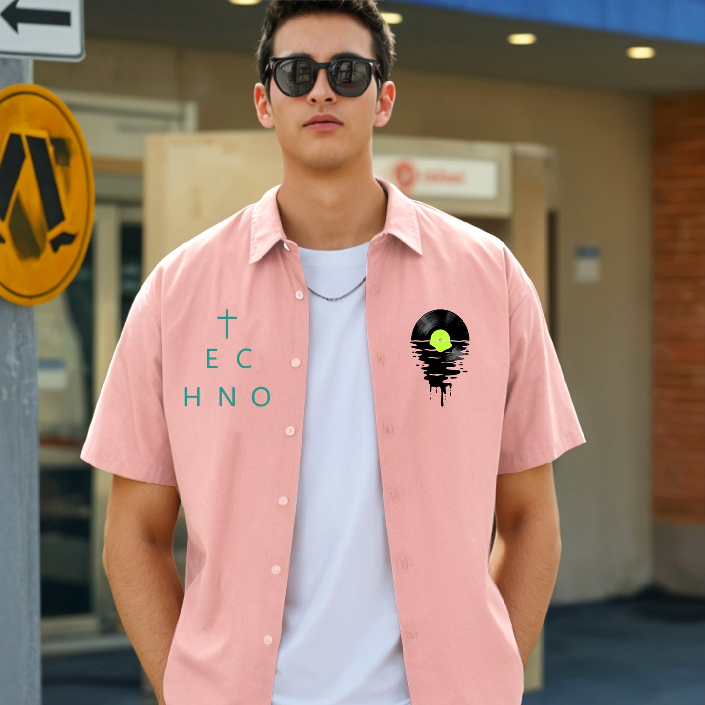 'Techno' raphic Unisex Oversized Bowling Shirt