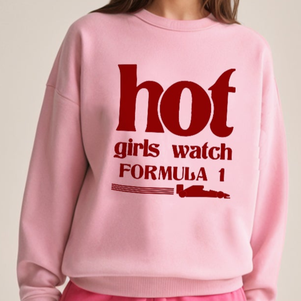 'Hot girls watch Formula1' Oversized Sweatshirt (PINK)