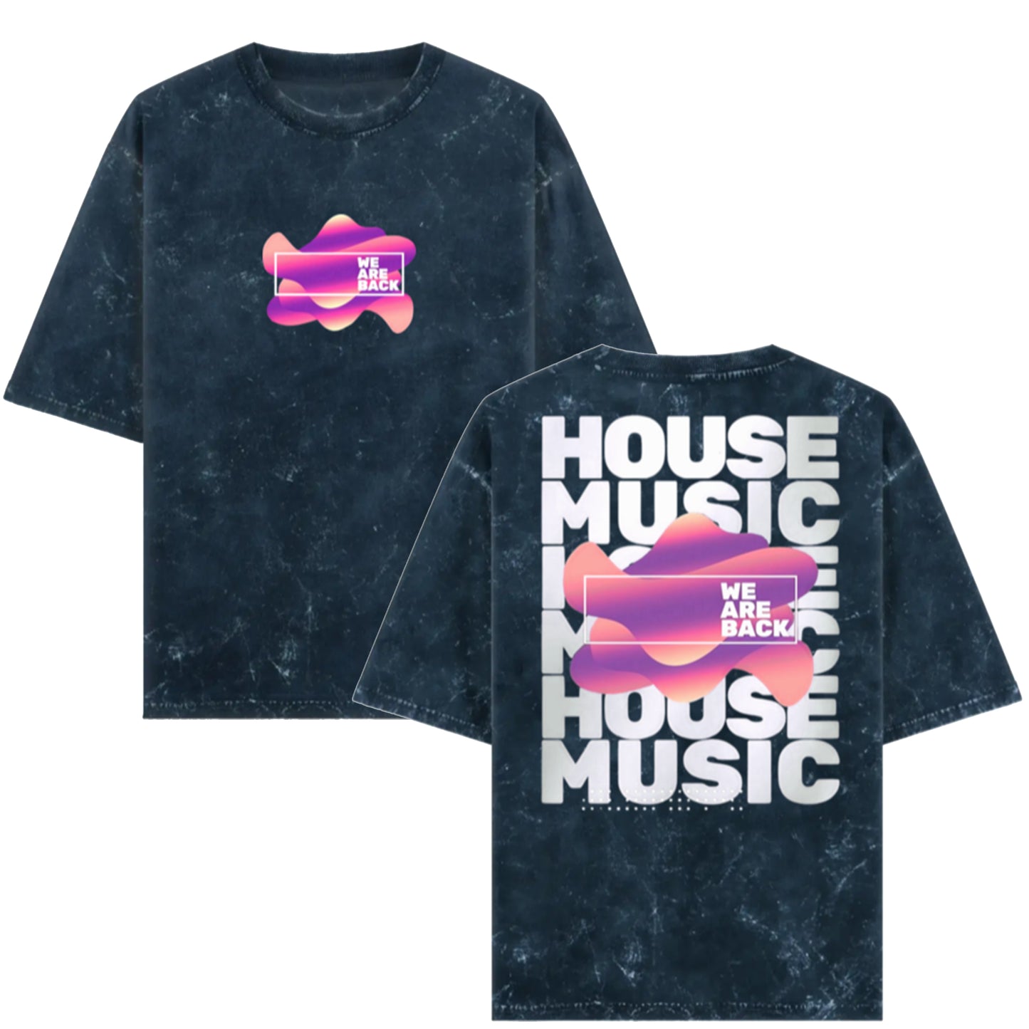 'House Music' front & back Glow in the Dark Oversized Acid Wash Unisex T-Shirt