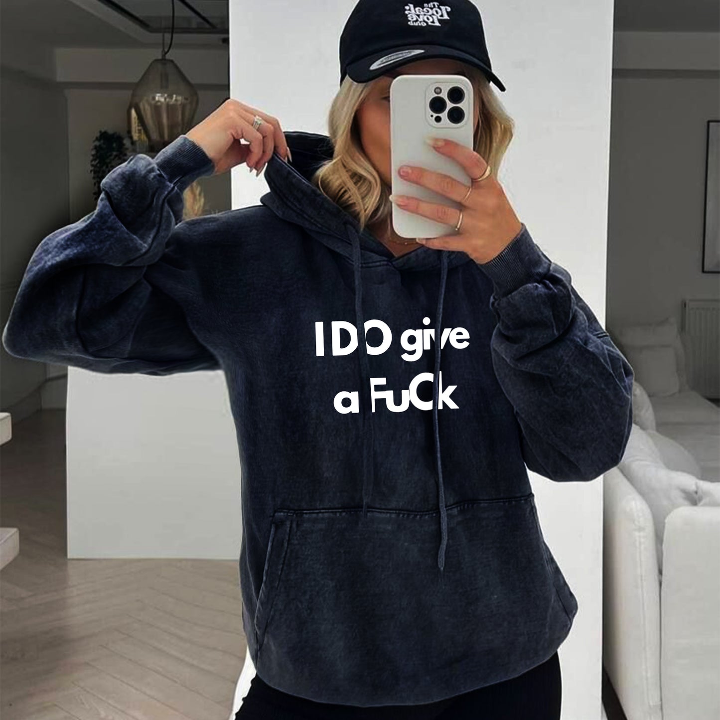 'I Do give a Fuck' regular fit Acid wash Hoodie