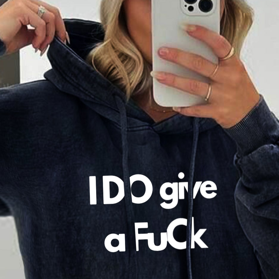 'I Do give a Fuck' regular fit Acid wash Hoodie