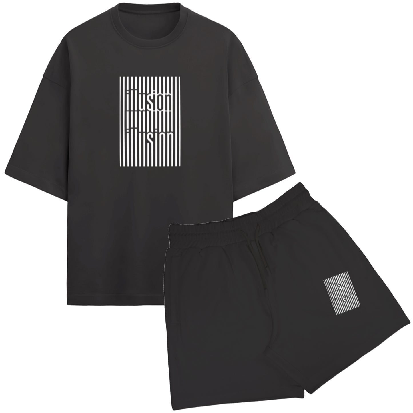 'Illusion' Oversized French Terry Cotton Black Co-ord Set