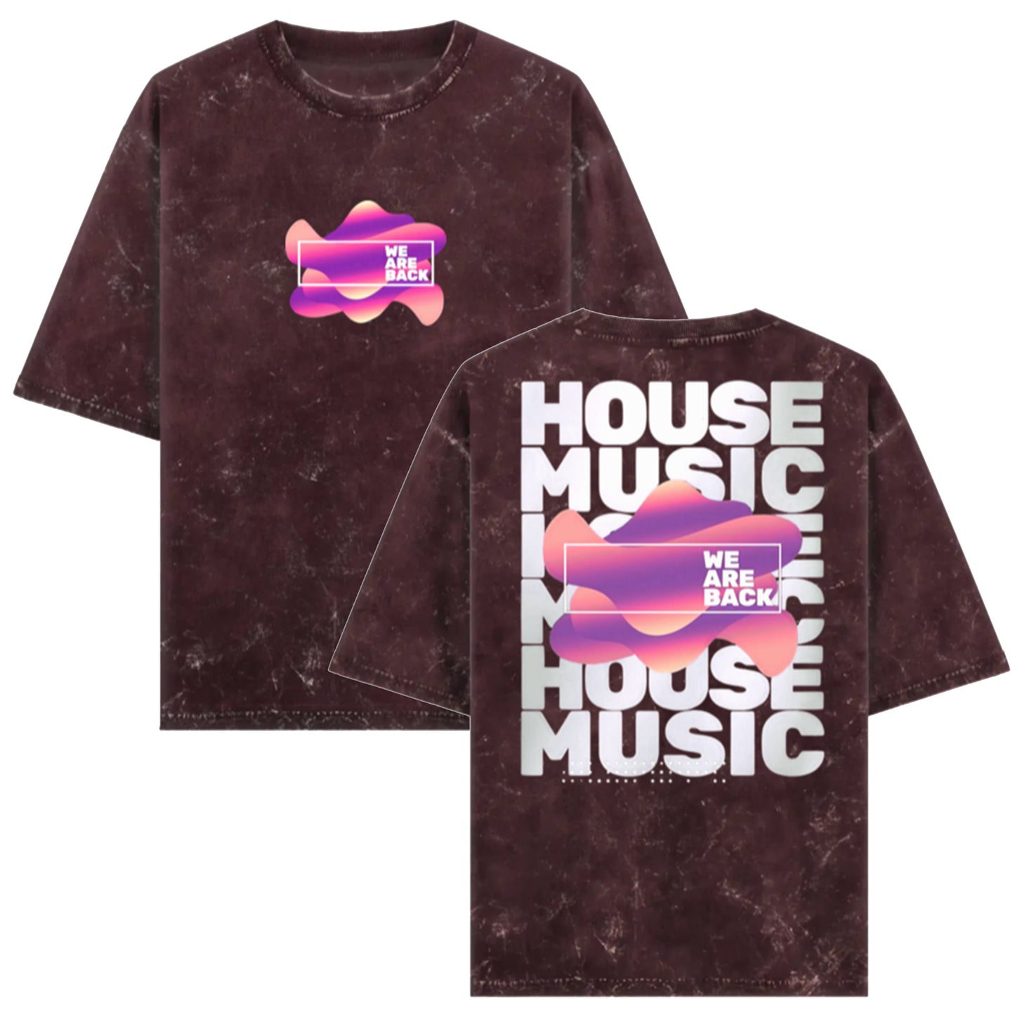 'House Music' front & back Glow in the Dark Oversized Acid Wash Unisex T-Shirt