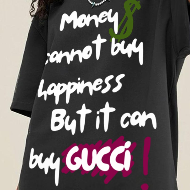 'Money cannot buy Happiness' French Terry Cotton Oversized Unisex T-Shirt