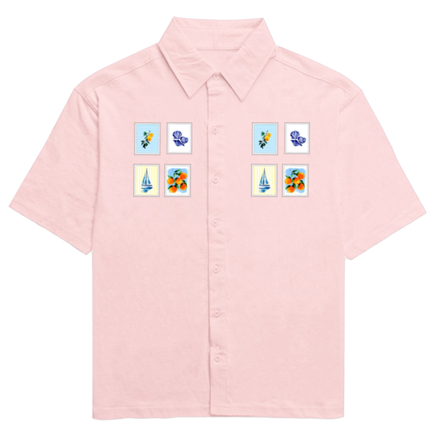 The Summer postcard pocket print Oversized Bowling Shirt