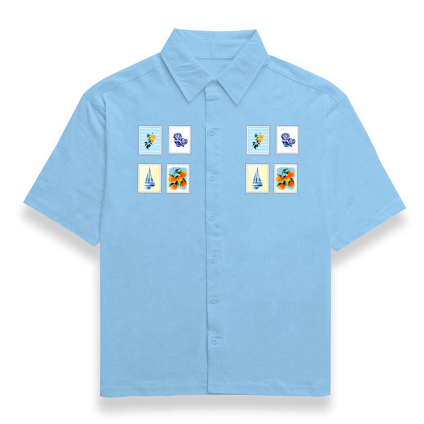 The Summer postcard pocket print Oversized Bowling Shirt