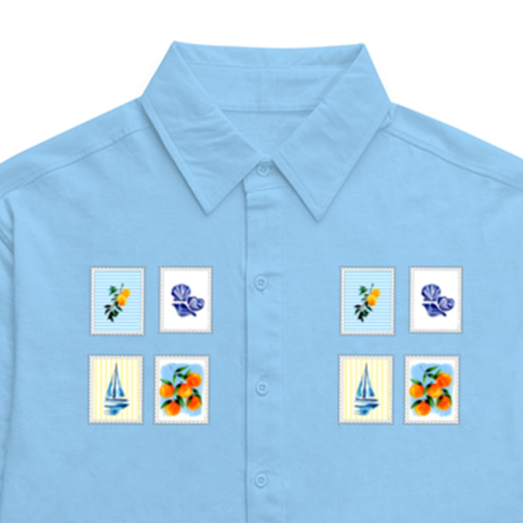 The Summer postcard pocket print Oversized Bowling Shirt
