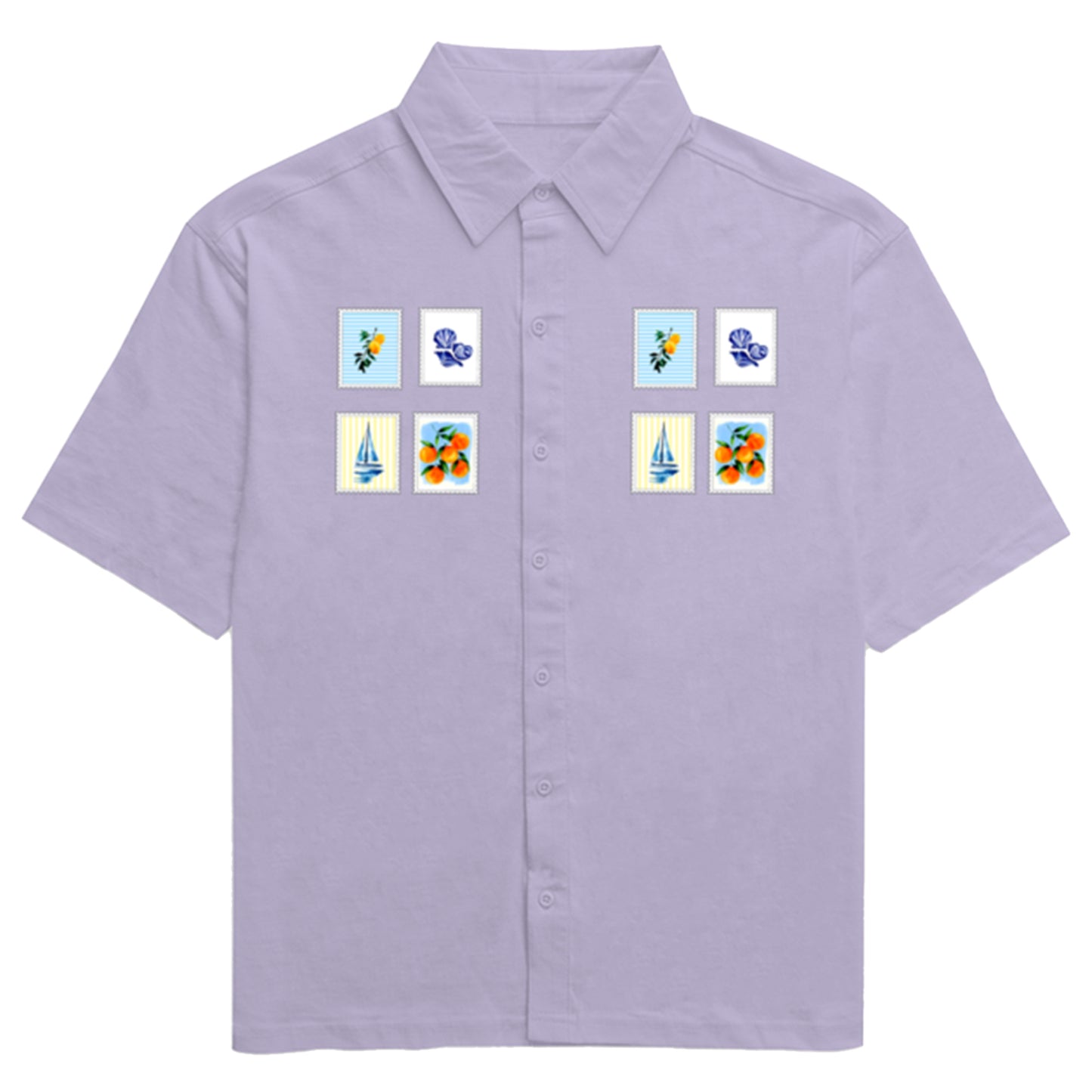 The Summer postcard pocket print Oversized Bowling Shirt