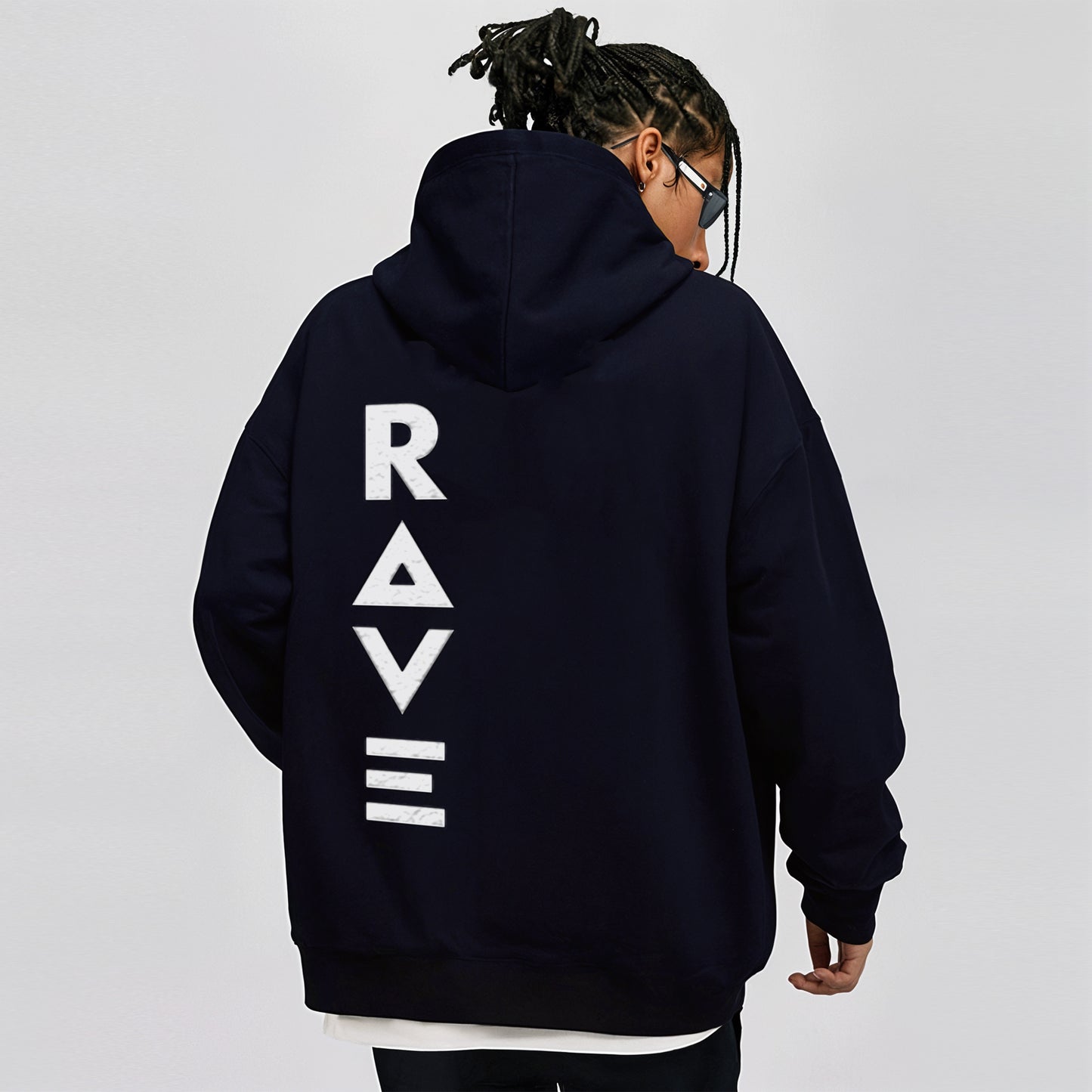 'Rave' print Oversized Unisex Navy Blue Hoodie