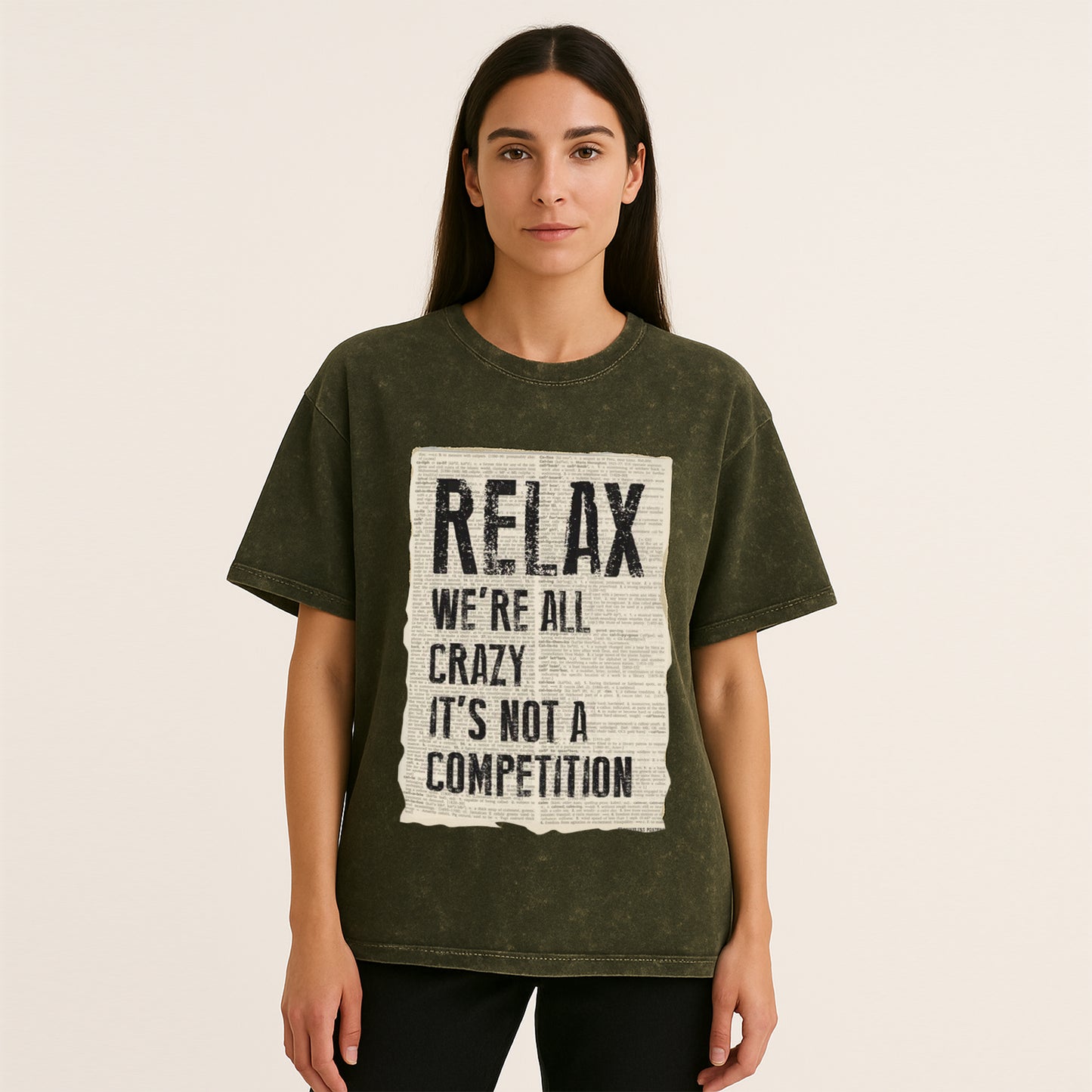 'Relax we're all crazy' Unisex Acid Washed Oversized Tee