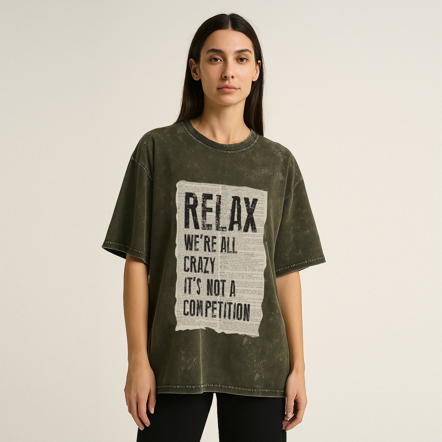 'Relax we're all crazy' Unisex Acid Washed Oversized Tee