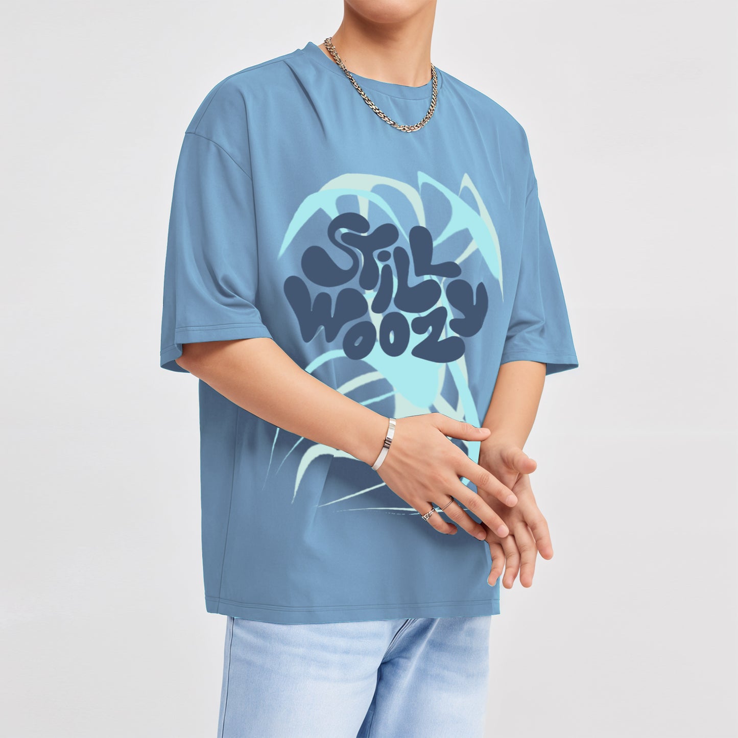 'Still Woozy' French Terry Cotton Baby Blue T-Shirt