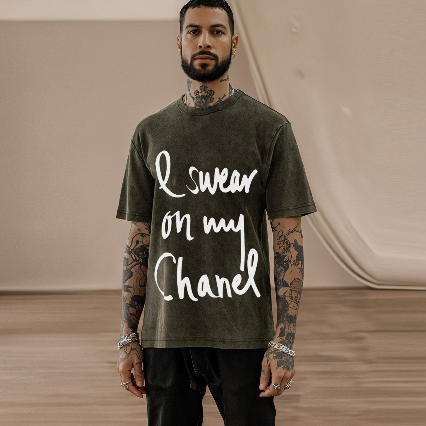 'I swear on my Chanel' Oversized Acid Wash Unisex T-Shirt