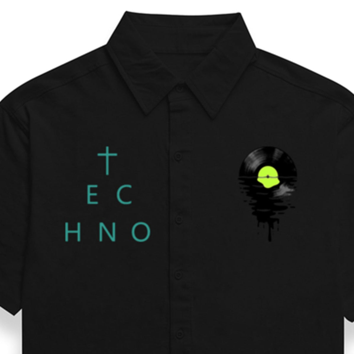 'Techno' raphic Unisex Oversized Bowling Shirt