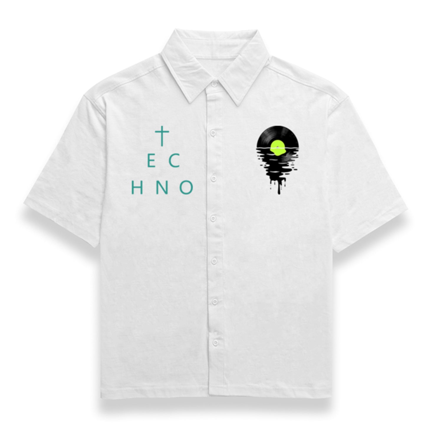 'Techno' raphic Unisex Oversized Bowling Shirt