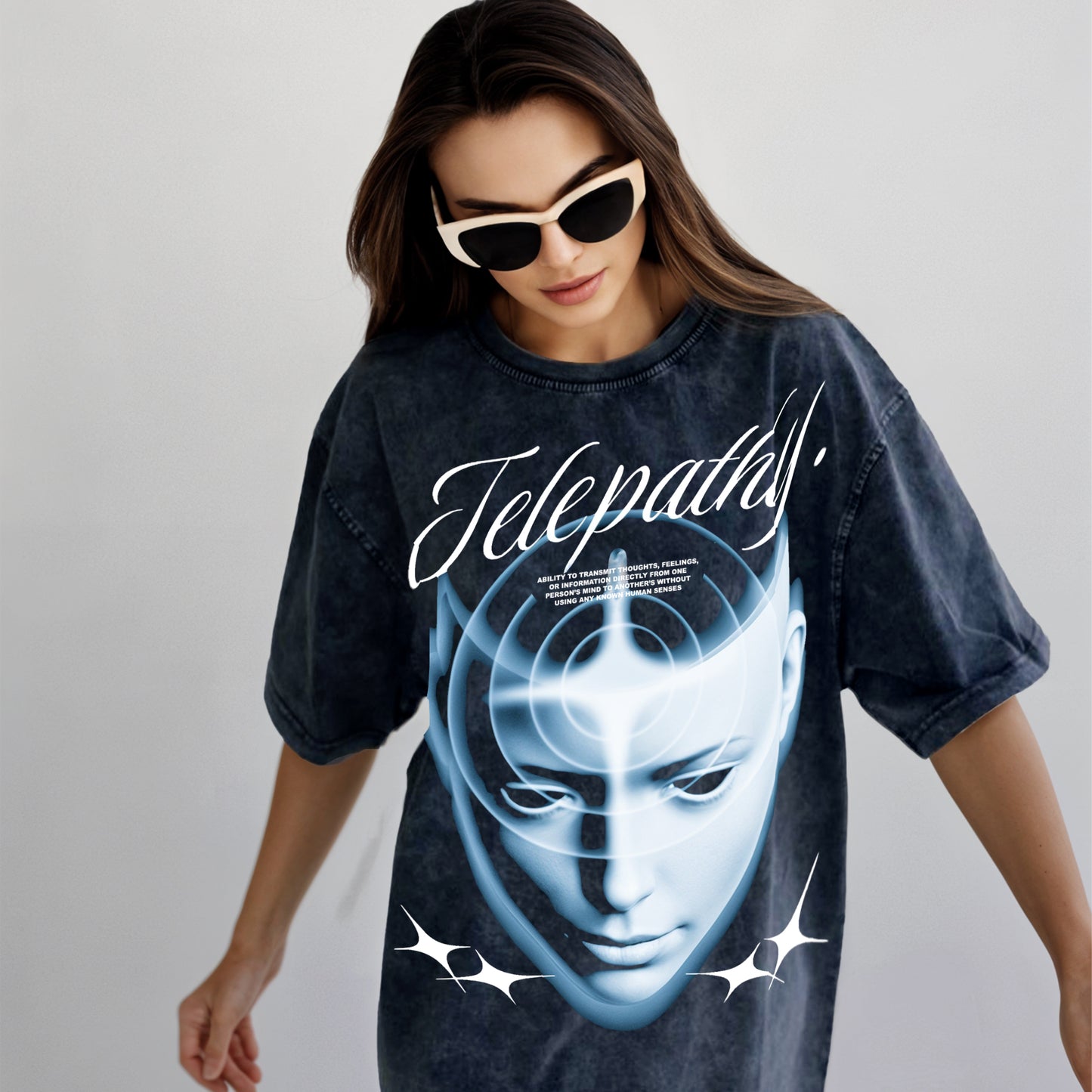 'Telepathy' Oversized Acid Wash T-Shirt