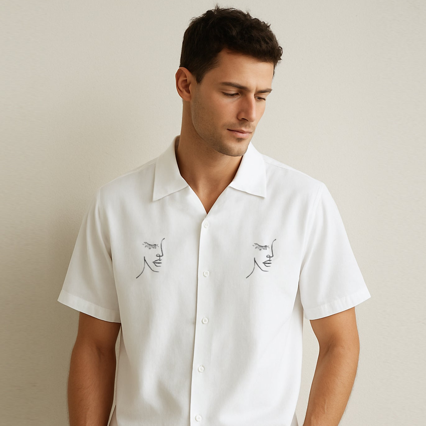 Embroidered Pocket Print White Unisex Oversized Shirt