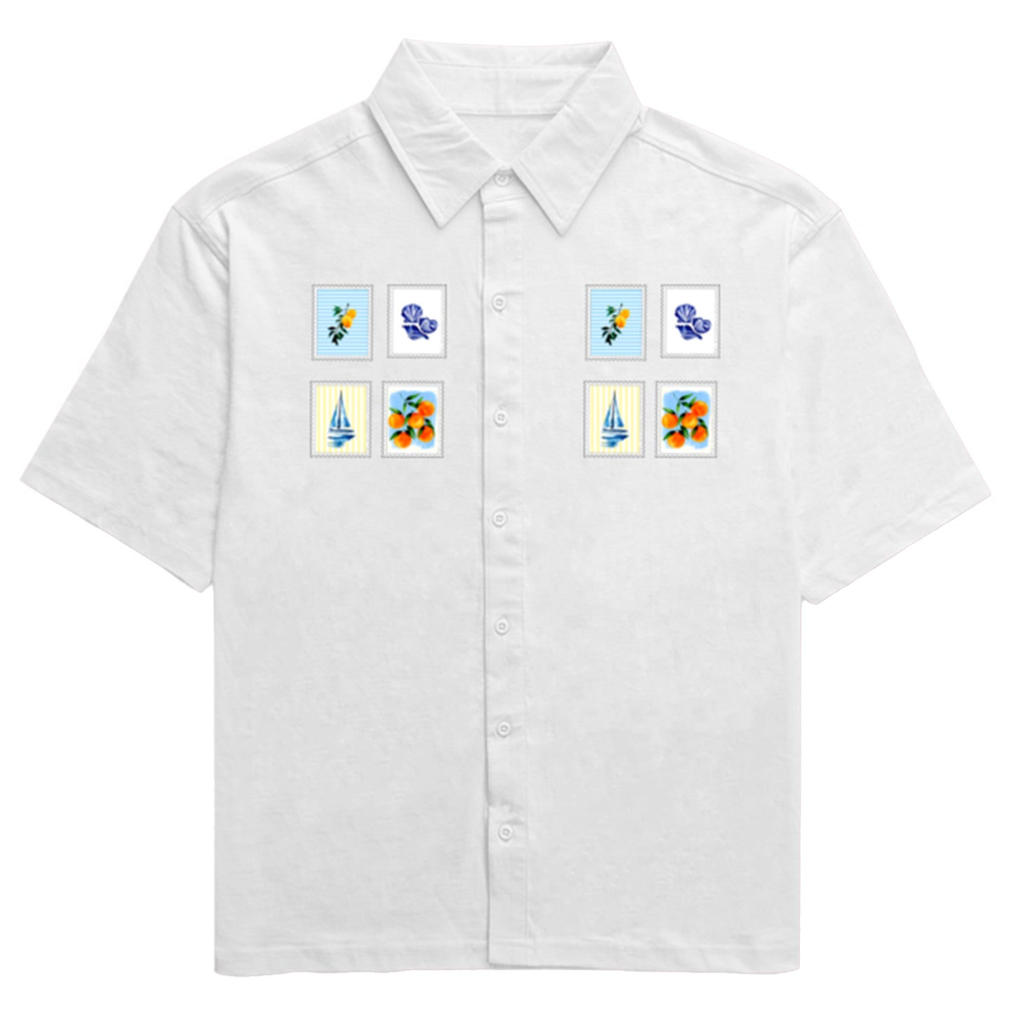 The Summer postcard pocket print Oversized Bowling Shirt