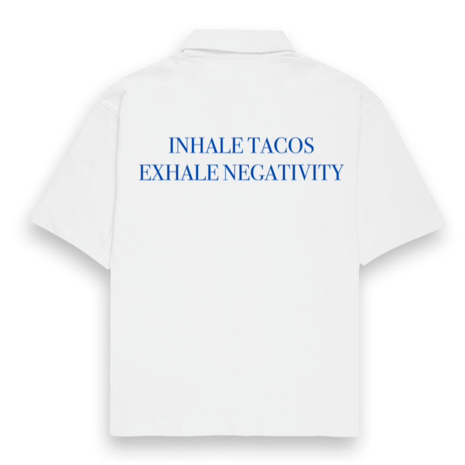 'Inhale Tacos exhale negativity' Unisex Oversized Bowling Shirt