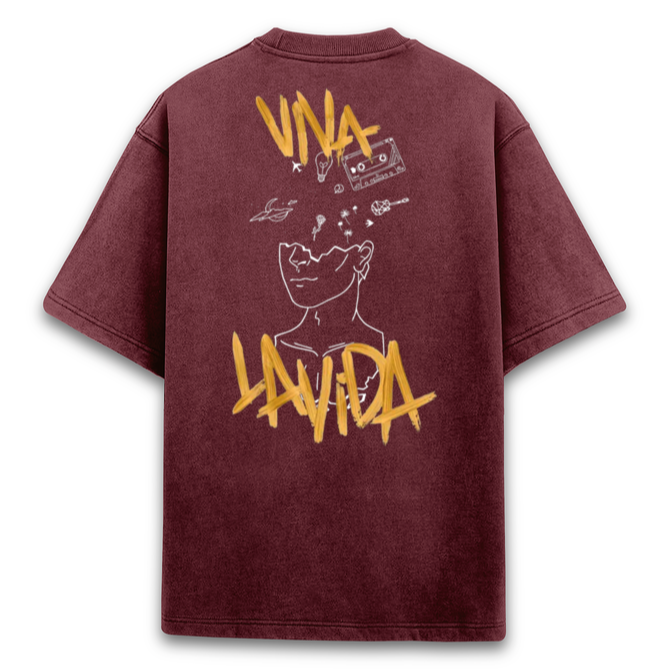 'Viva la vida' Oversized Acid Wash T-Shirt (Maroon)